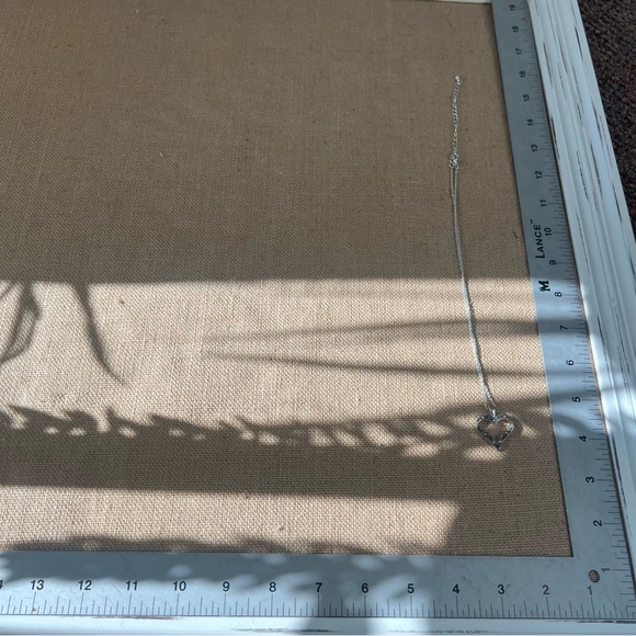 Silver tone rhinestone studded open heart necklace pendant simple dainty love - Picture 6 of 6